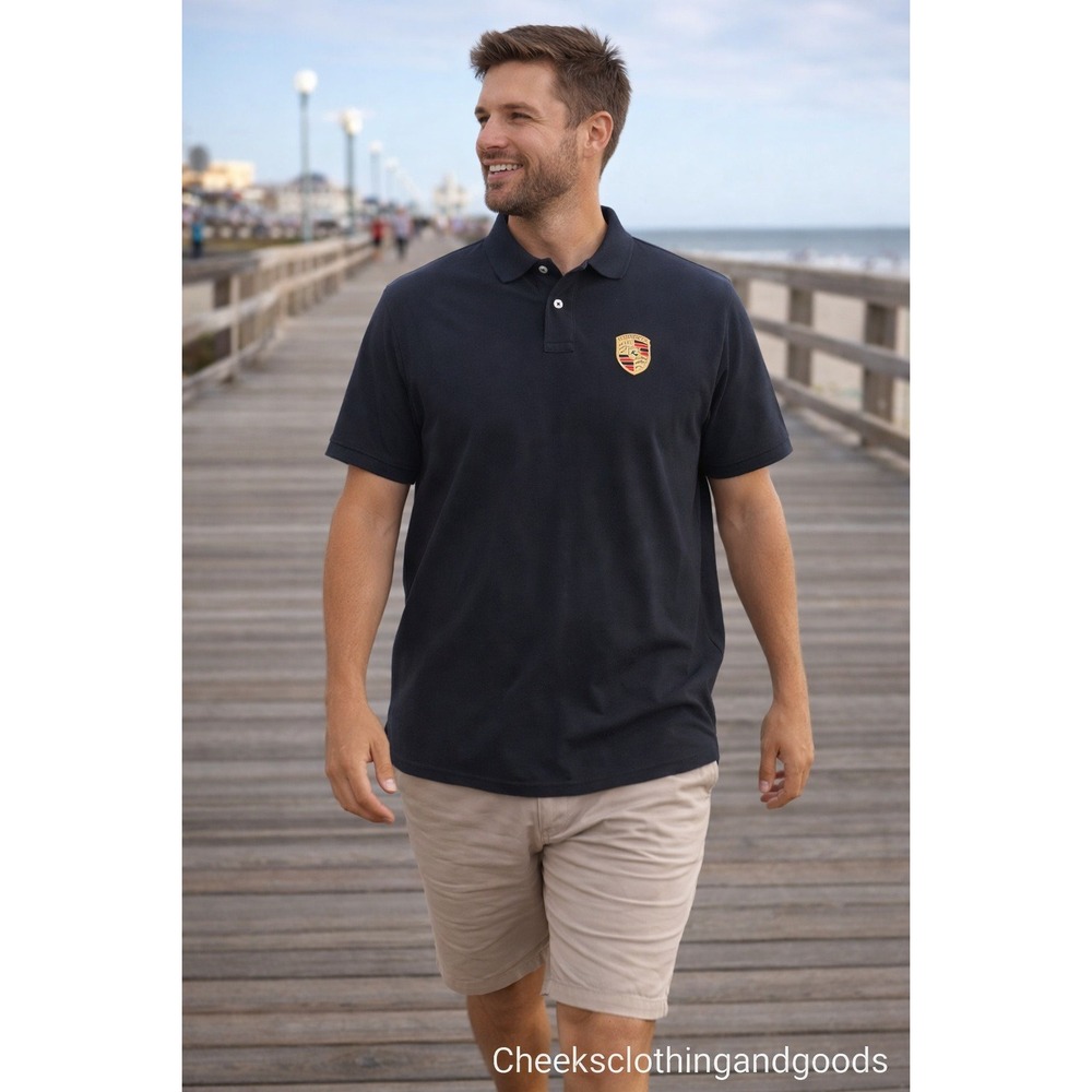 Porsche Design Drivers Selection Mens XL Black‎ Pique Polo Shirt Crest Logo